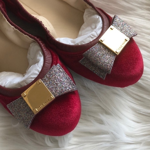 Cole Haan Tali Bow Ballet Flat Red Velvet Flats 5 - Picture 6 of 8